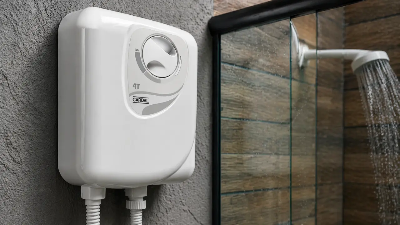 Aquecedor Cardal Individual de 4 temperaturas instalado sob uma bancada de lavatório
