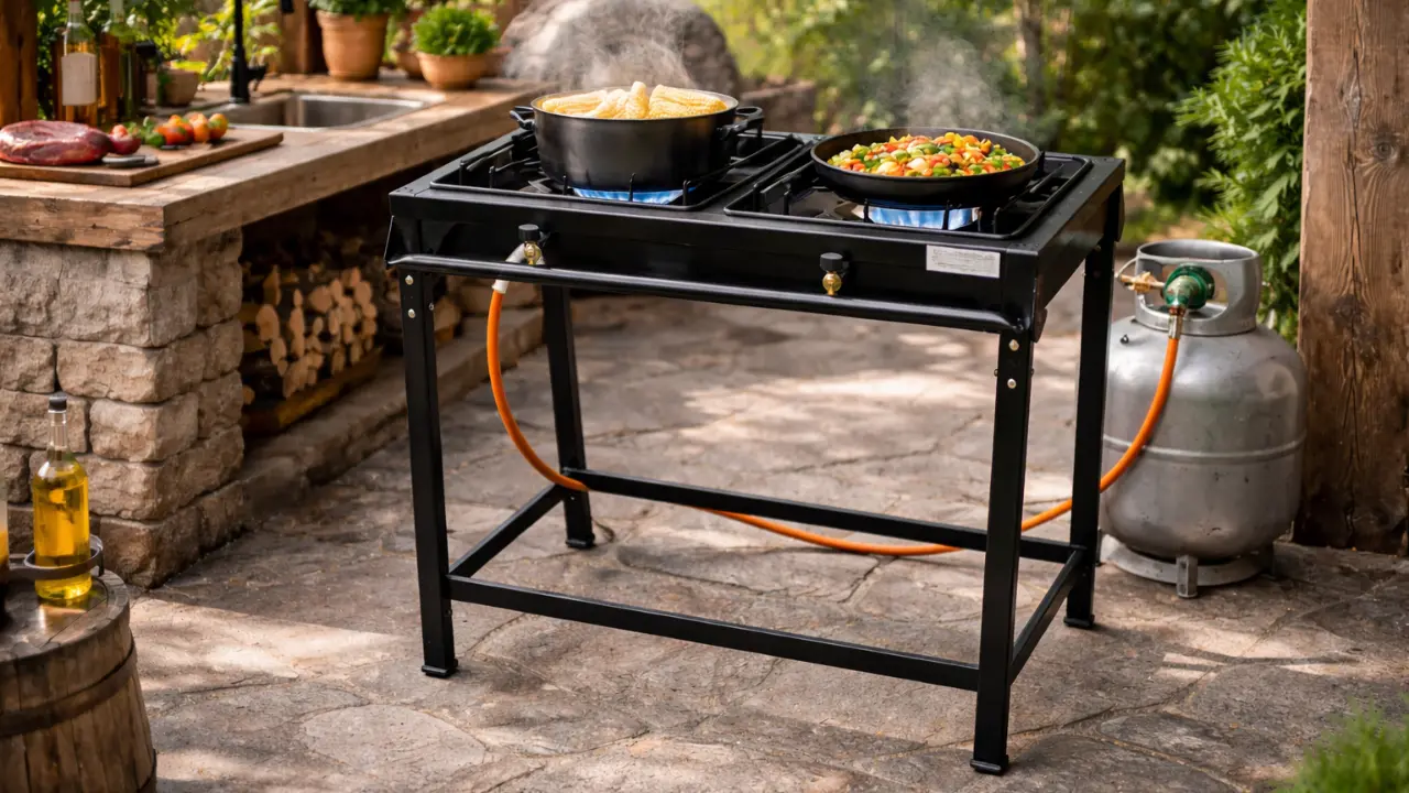 Fogão Industrial Roa 2 bocas alta pressão instalado em área gourmet de lazer