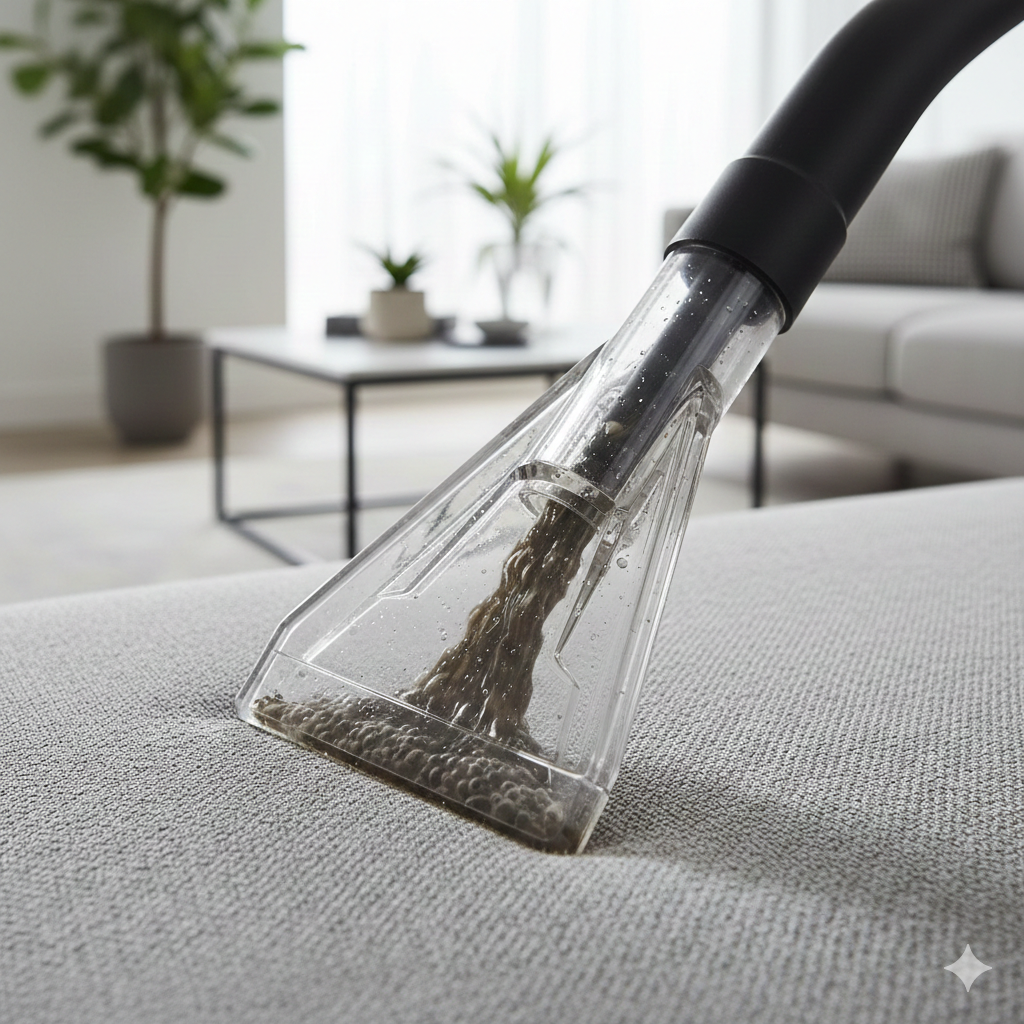 Máquina extratora profissional limpando tecido