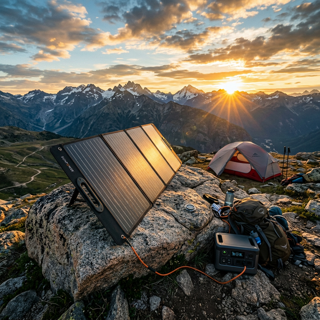 Placas de energia solar em camping outdoor