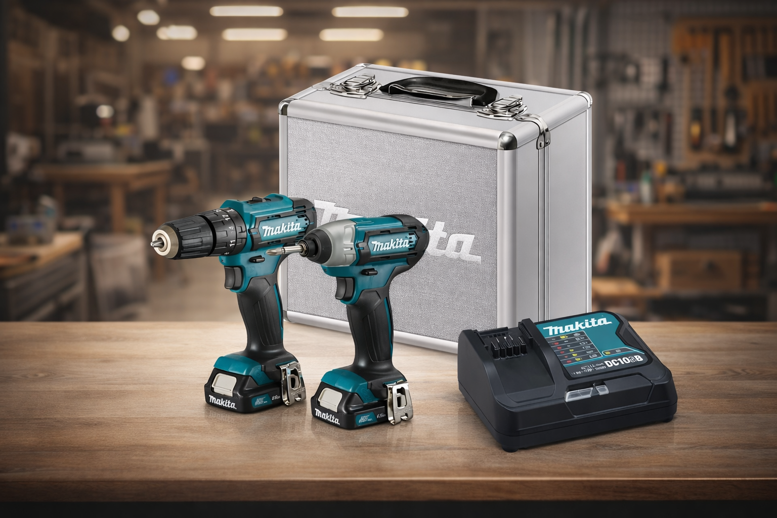 Kit Makita CLX228SAX com parafusadeiras e maleta metálica