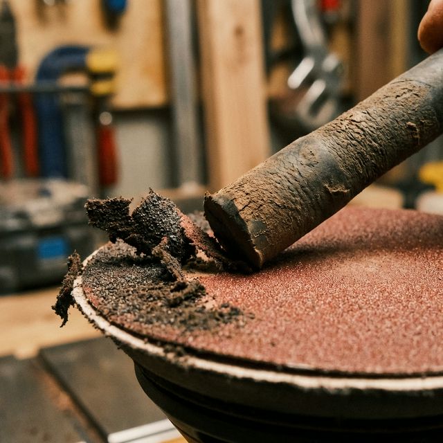 Limpando lixa com bastão de borracha