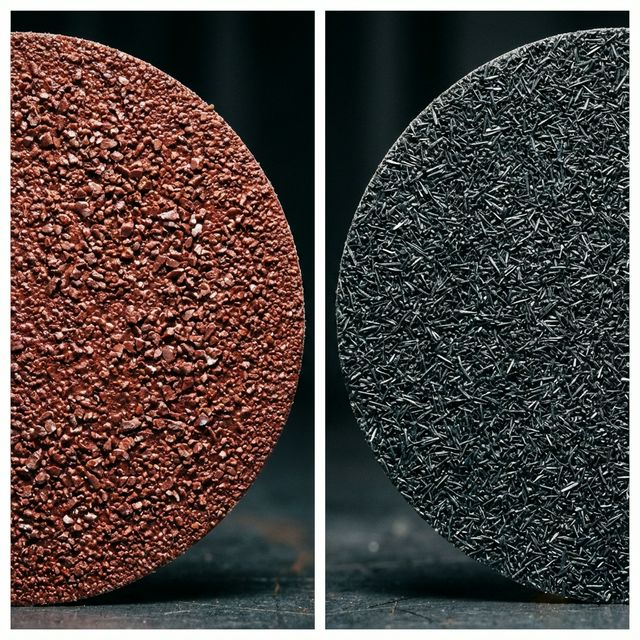 Comparativo Óxido de Alumínio (marrom) vs Carbeto de Silício (cinza/preto) para lixas