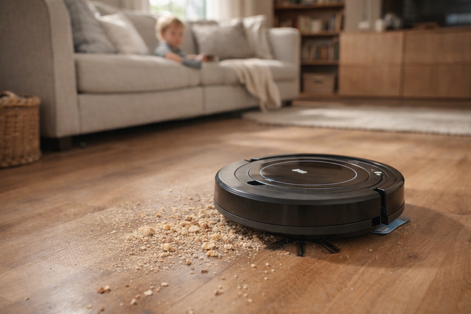 Aspirador Robô WAP Robot W100 em uso em sala de estar